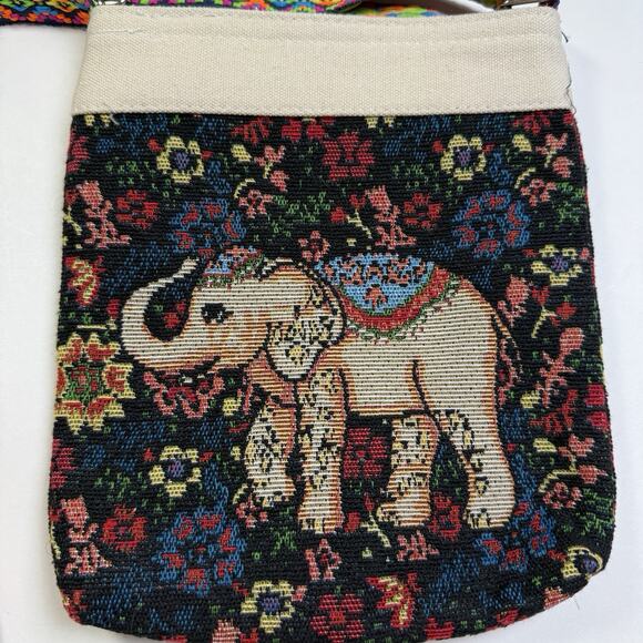 Elephant Tapestry Mid Size Shoulder Crossbody Bag Purse Retro Bohemian 90 Hippie - Picture 4 of 10